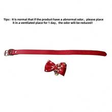 可調整2入組寵物風格頭巾領巾,配鈴鐺和帶蝴蝶結的pu皮革項圈,為財富豐盈祈福 - 紅色 - 查看 9