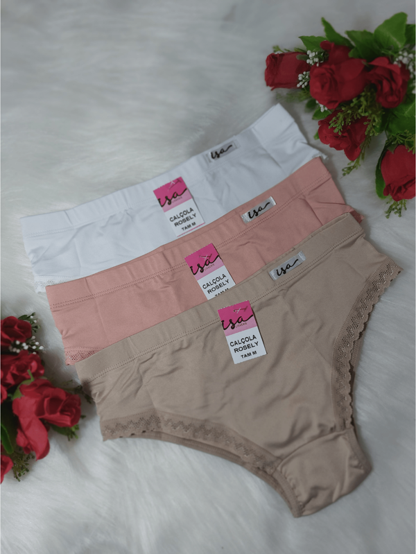 kit 3 calcinha pala larga calçola feminina renda nas pernas cores sortidas
