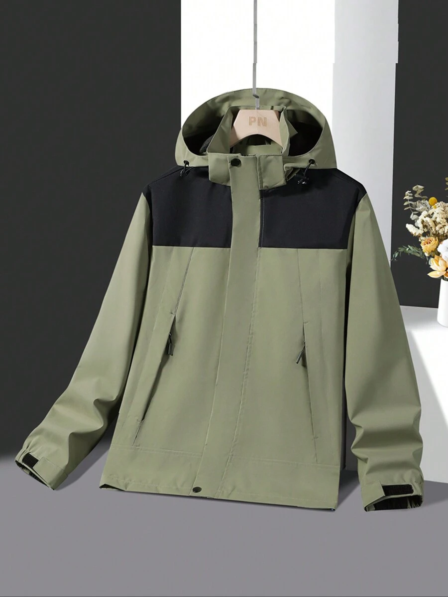 Men's Spring And Autumn Thin Windproof And Waterproof Outdoor Sports Jacket, Breathable Hiking Outerwear Spring Tops - Green - View 1