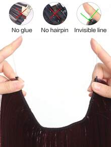女士合成长款无夹直发接发片鱼线假发片 - 酒紅色 - 查看 4