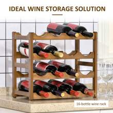 HOMCOM Free Standing Bamboo Wine Rack With 16 Bottles Holder, 4-Tier Water Bottle Organizer, Display Shelf For Countertop, Home Bar, Brown - Brown - View 5
