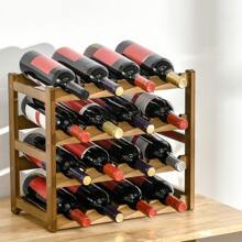 HOMCOM Free Standing Bamboo Wine Rack With 16 Bottles Holder, 4-Tier Water Bottle Organizer, Display Shelf For Countertop, Home Bar, Brown - Brown - View 9