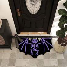 1pc Bat Shaped Silicone Doormat, Thicker 5mm Anti-Slip Absorbent Wear-Resistant Carpet For Hallway, Bathroom, Washroom, Used As Halloween Decoration - Purple - View 1