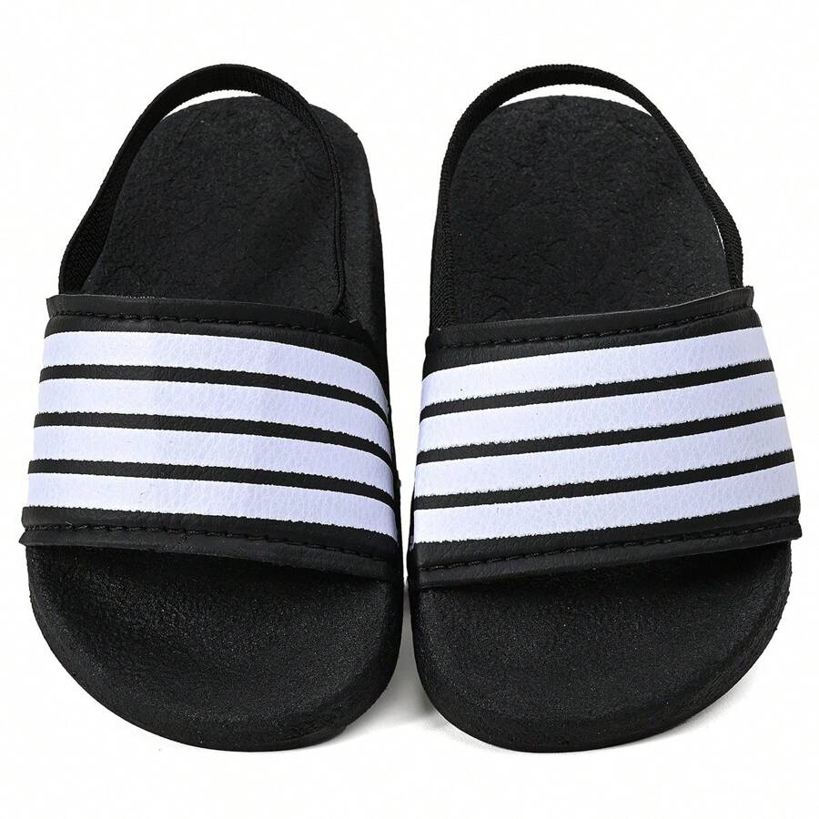 Chinelo Infantil Bebê Com elástico listrado Unissex 16ao25 - Preto - Visão 1