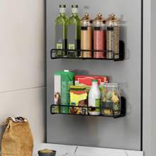 4Pcs Strong Magnetic Spice Rack Organizer Fridge Storage Shelf For Jars Seasoning Tins Utensils Space Saver Holder For Refrigerator Microwave