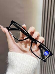 1pc Unisex Simple PC Frame Fashionable Business Style Anti-Eye Fatigue Glasses, Transparent Lens Non-Prescription Glasses Accessories