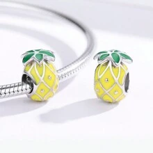 WOSTU 1 Pieza Colgante De Cuentas De Amuleto De Frutas Coloridas De Plata De Ley 925 Con Series De Piña, Aguacate, Fresa Linda, Manzana Roja Y Cereza Dulce Para Mujeres Hacer Pulseras Y Collares De Joyería Alta