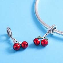 WOSTU 1 Pieza Colgante De Cuentas De Amuleto De Frutas Coloridas De Plata De Ley 925 Con Series De Piña, Aguacate, Fresa Linda, Manzana Roja Y Cereza Dulce Para Mujeres Hacer Pulseras Y Collares De Joyería Alta