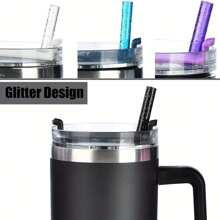 FullTide 10 包彩色替换吸管，适用于 40 盎司 30 盎司玻璃杯，12 英寸长可重复使用塑料闪光吸管，适用于杯子配件、半加仑水壶，外加 2 个清洁刷、厨房、圣诞礼物 - 彩色 - 查看 3