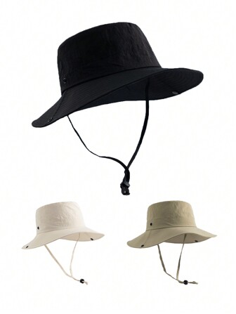 1pc Men's Quick-Drying Windproof Sunshade Cord Bucket Hat, With Convertible Brim, Suitable For Hiking And Trekking Casual