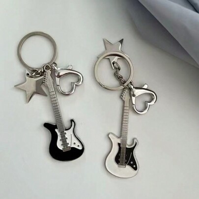 1pc/1pair Cool Girl Style Electric Guitar & Star Pendant, Bass Keychain, Retro & Ins Style Key Ring Pendant, Suitable For Car Keys, Smart Keys, Jewelry, Card Cases, Access Control Cards, Etc. The Best Gift For Yourself, Friends, Children, Family, And Students. Back To School