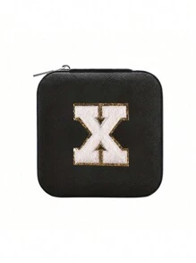 1PC Towel Embroidered Letter Sticker Jewelry Box, The Best Gift For Girlfriends, Earring Necklace Ring Storage Box, Display Desk Drawer, Bracelet Ear Tail Jewelry Bracket, PVC Leather Waterproof Jewelry Box Storage Device, Multi Grid Jewelry Accessories, Female Initials A To Y Birthday Gifts, For Mothers, Female Gifts (Zipper Random) Makeup Bag Makeup Bags Makeup Organizer Make Up Organizer Makeup Storage Make Up Bag