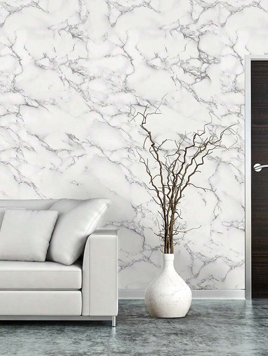 1pc 40*100cm/15.74*39.37in Creative Marble Effect Wallpaper, Waterproof & Oil-Proof Kitchen Cabinet Sticker, Self-Adhesive, Multi-Purpose Wall Sticker, Heat And Humidity Resistance - Grey - View 1