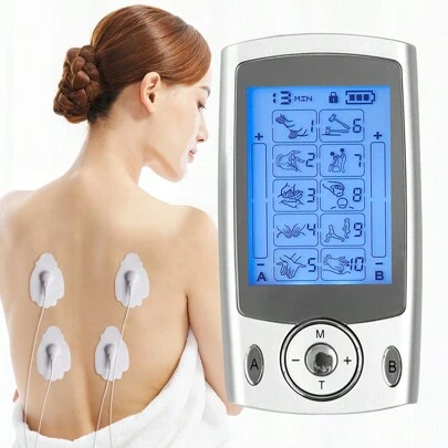 Massageador eletrônico de pulso com 16 modos, 20 intensidades, unidade TENS, digital, recarregável, tela LCD, massagem corporal completa, estimulador muscular com 10 eletrodos