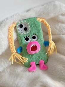 New Fashionable Cartoon Funny Cute Plush DIY Braid Expression Phone Case, Compatible With Apple 11/12/13/14/15/16/17 Pro/Pro Max, Shock-Proof Protection - Multicolor - View 2