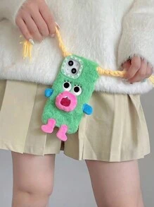 New Fashionable Cartoon Funny Cute Plush DIY Braid Expression Phone Case, Compatible With Apple 11/12/13/14/15/16/17 Pro/Pro Max, Shock-Proof Protection - Multicolor - View 4