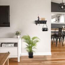 Rustic Key Holder for Wall, Farmhouse Wall Shelf with 4 Hooks, Wall Mounted Key Racks - Black - View 6