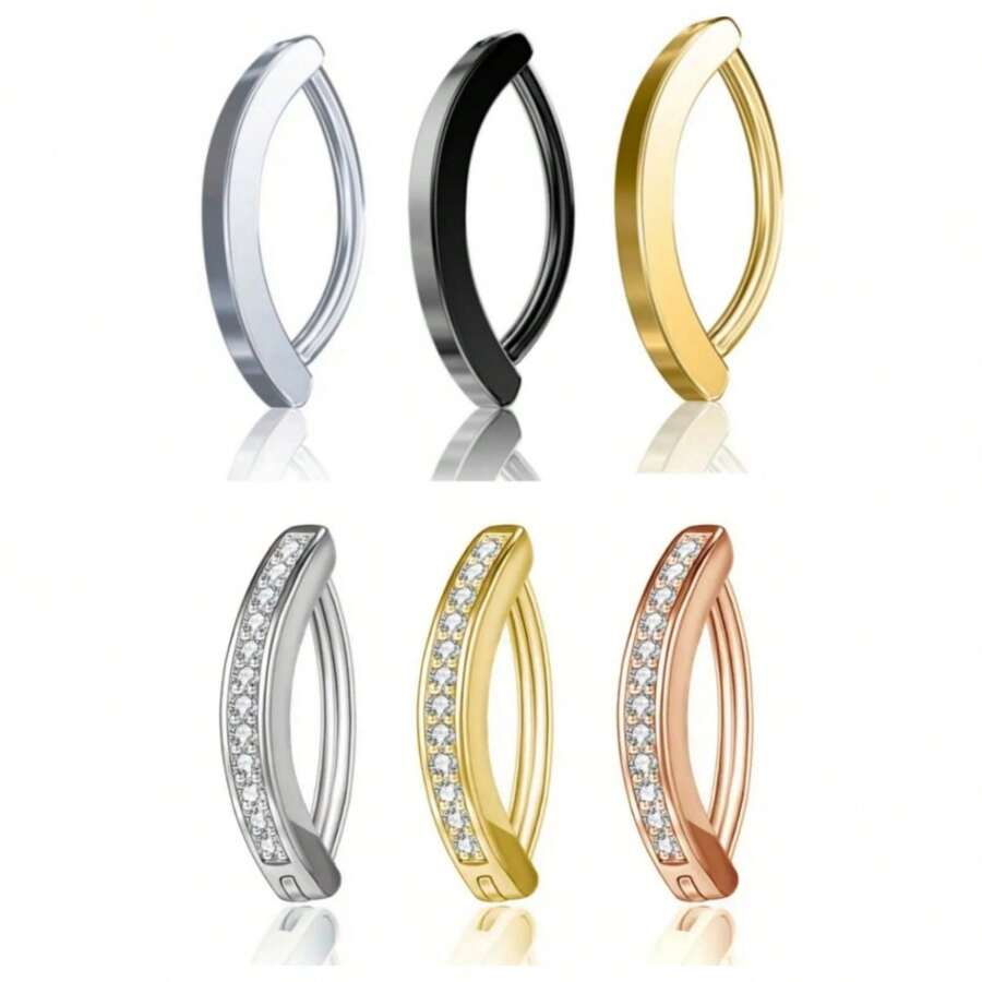 14g Stainless Steel Women's Navel Ring With Sparkling Cubic Zirconia, Curved Belly Button Rings Body Piercing Jewelry