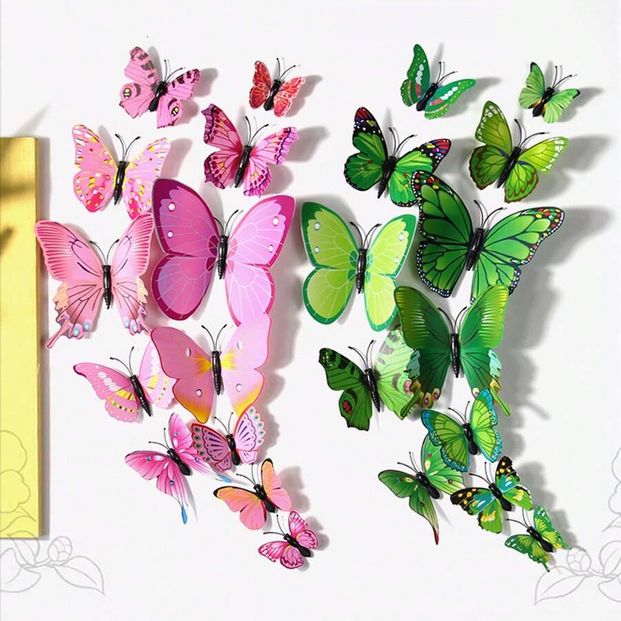 12pcs 3d Realistic Butterfly Wall Stickers For Living Room, Bedroom, Nursery And Creative Fridge Decoration - Multicolor - View 1
