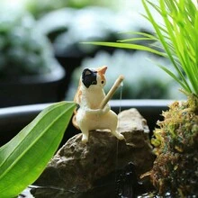 1入組/袋貓咪釣魚微型雕像,適用於微型景觀和魚缸裝飾盆栽貓咪手工藝花園戶外用品露台草坪庭院套件diy配件桌上裝飾 - 棕色 - 查看 5