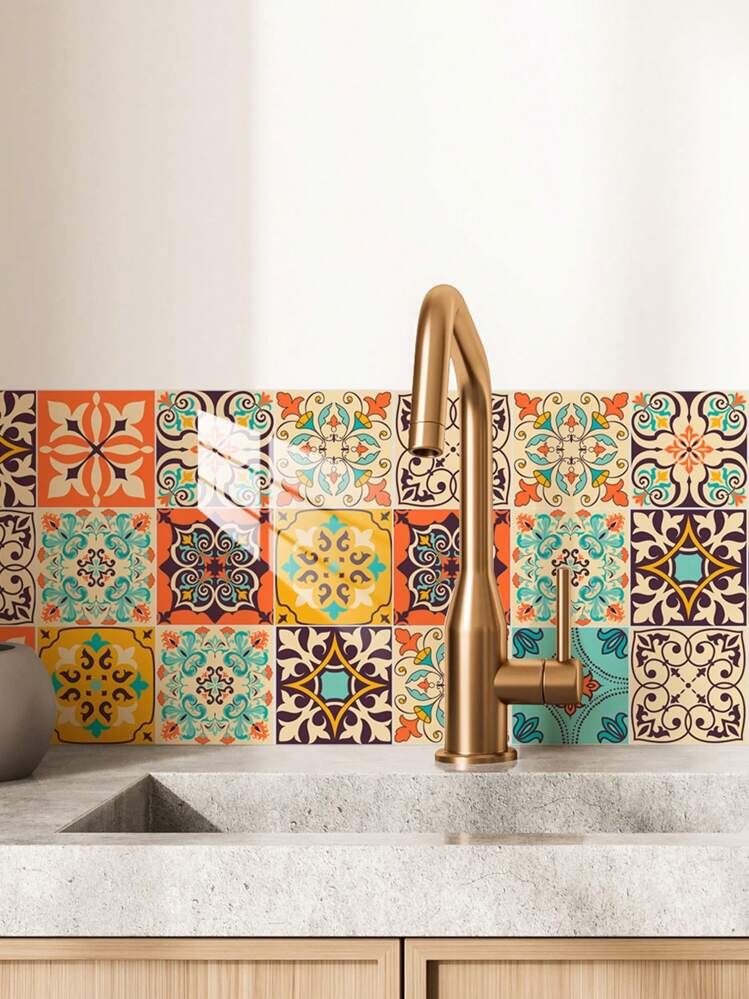 30 piezas de adhesivos de pared con estampado de azulejos vintage europeos de imitación, autoadhesivos, resistentes al agua para sala de estar, cocina, dormitorio, escaleras, decoración del hogar, 4x4 pulgadas, adhesivos, vinilos decorativos para el hogar, artículos de decoración de primavera para renovar su hogar, pegatinas de decoración de ramas, regalos de cumpleaños y graduación - Multicolor - Añade 3