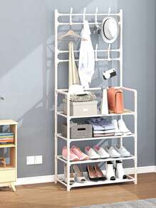 1pc Four-tier Clothes, Hats, Shoes, Scarves Organizer With Double-rod Laundry Drying Rack, Standing Clothes Hanger For Indoor Room, Removable & Random Color - Multicolor - View 1