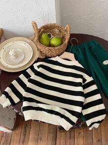 Chàng trai trẻ Mùa Xuân Giải trí Sọc Và Lá thư In Áo nỉ Và Quần Bộ - màu xanh lá - Xem 2