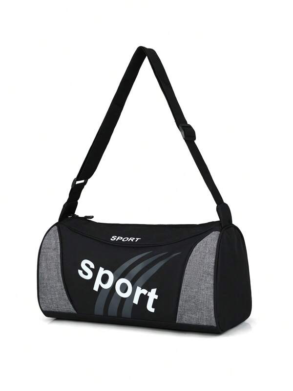 New Fashion Men's Canvas Short-Distance Travel Round Duffel Bag, Oxford Fabric And Letter Print Shoulder Bag And Messenger Bag, Gym Bag, Large Overnight Bag, School, Holiday, Beach, Summer Travel Organizer Bag