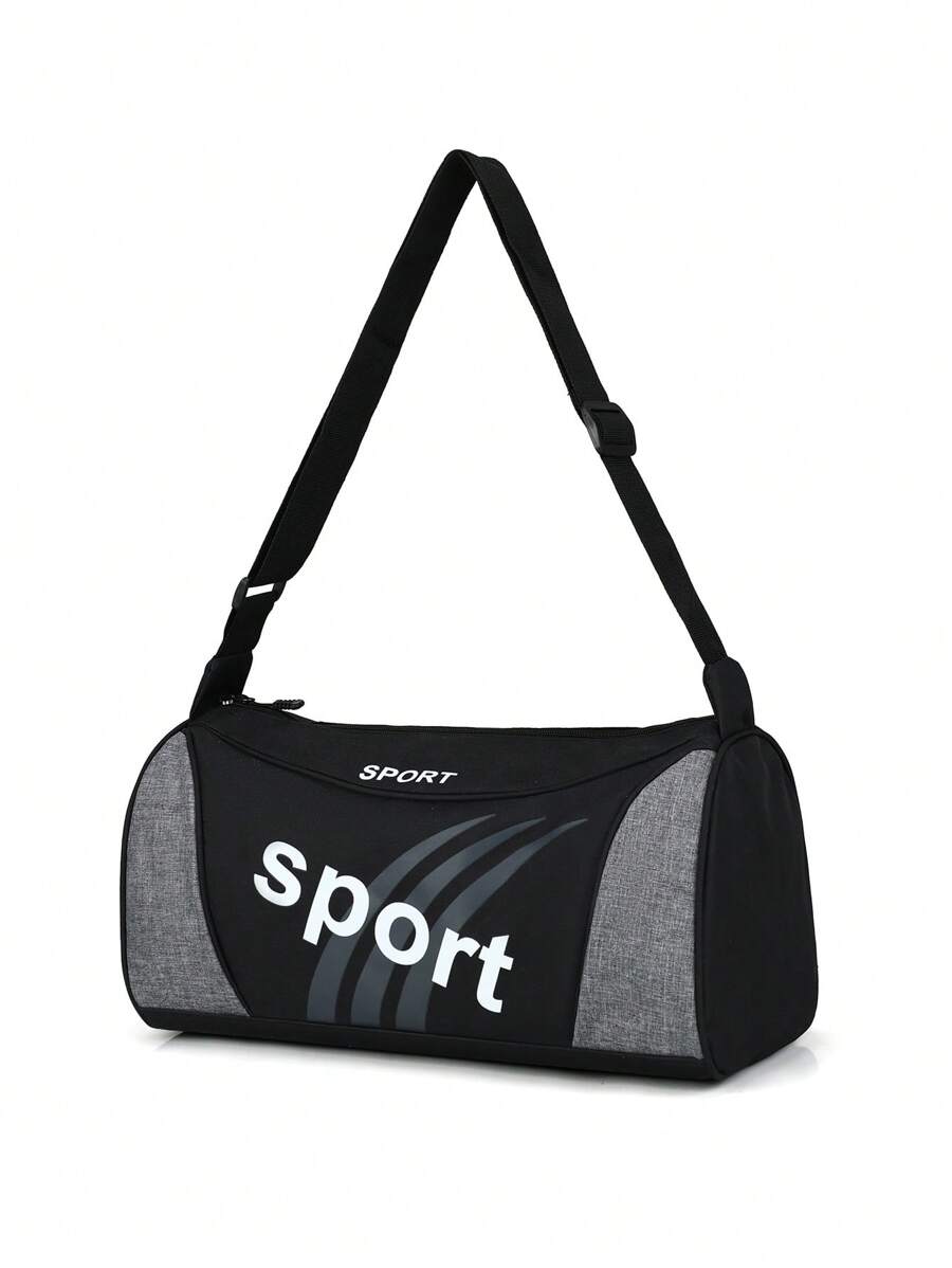 New Fashion Men's Canvas Short-Distance Travel Round Duffel Bag, Oxford Fabric And Letter Print Shoulder Bag And Messenger Bag, Gym Bag, Large Overnight Bag, School, Holiday, Beach, Summer Travel Organizer Bag - Black - View 1