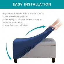 Stretch-Ottomanenbezug, Samt Quadratischer Ottoman Hockerbezug Schonbezug für rechteckigen Hocker - marineblau - Übersicht 11