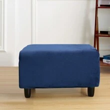 Stretch-Ottomanenbezug, Samt Quadratischer Ottoman Hockerbezug Schonbezug für rechteckigen Hocker - marineblau - Übersicht 12