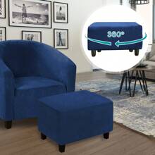 Stretch-Ottomanenbezug, Samt Quadratischer Ottoman Hockerbezug Schonbezug für rechteckigen Hocker - marineblau - Übersicht 10