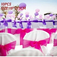 10入組淺紫色雪紡椅帶配蝴蝶結,用於婚禮、派對、宴會裝飾。diy自綁寬18cm,長275cm的蝴蝶結,適用於室內和室外活動以及各種節日。