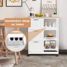 Serving Trolley With 3 Drawers And 3 Shelves, Rolling Kitchen Trolley, Side Trolley With A Removable Tray, 2 Wheels With Brakes, In Country House Style, For Kitchens, Restaurants - White - View 3