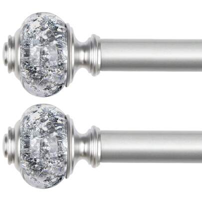 2pcs Long Curtain Rods For Windows, Telescoping Drapery Rod, 1 Inch Curtain Rod 28 To 48 Inch(2.3-4ft) For Windows 16 To 44 Inches, Translucent Finials, Black/Sliver/Gold