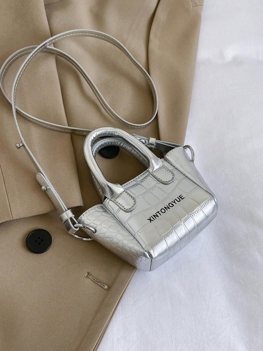 Children's Mini Crossbody Bag With Glossy Stone Pattern For Girls, Princess Handbag - Silver - View 1