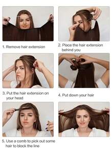 女士合成长款无夹直发接发片鱼线假发片 - 間色 - 查看 7