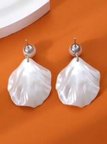 1 Par Dulces Aretes De Concha Y Perla Falsa Para Mujeres - Blanco - Ver 4