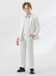 4pcs Young Boy Gentleman Suit Set: Jacket, Vest, Pants, Bow Tie, Formal Outfit Suitable For Festivals, Ceremonies, Daily Occasions