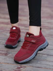 Women's Buckle Mesh Breathable Platform Sneakers, Comfortable Non-Slip Outdoor Hiking Shoes - Burgundy - View 1