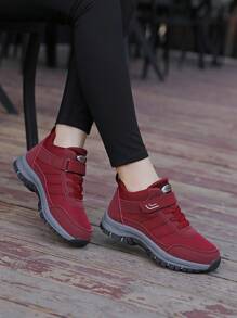 Women's Buckle Mesh Breathable Platform Sneakers, Comfortable Non-Slip Outdoor Hiking Shoes - Burgundy - View 5