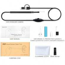 Kit de eliminación de cera de oído con otoscopio: cámara de oído visual HD de 5,5 mm con caja de almacenamiento de 6 luces LED, endoscopio de alcance inalámbrico con herramienta de eliminación de cera Cámara Endoscopio Wifi De Oídos, Otoscopio Con 6 Led's - Negro - Ver 3