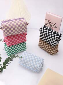 1pc Small Pouch Small Makeup Bag Storage Bag Purse Organizer Toiletry Bag, Woven Material, Miniaturized Hand-Held Makeup Bag, Large Capacity, Portable, New Checkerboard Pattern, Color Block Style, Multiple Colors For You To Choose From Makeup Travel Toiletry Organizer Essentials Gifts Storage Zipper Accessories Nail Bags, Makeup Bag, Vanity, Make Up Bag, Toiletry Bag,Christmas Gifts,Pouch,Travel,Gifts For Women,Women's Necessaire,Travel Essential,Pouch,Clutch / Small Handbag,Necessaire,Makeup Organizer,Makeup Organize,Pouch,Brush Holder,Mini Pouch,Large Capacity Pouch