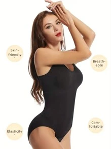 1pc Sling One-Piece Shapewear. Arm Lifting And Belly Tightening Triangular Breasted Open Cut Body Shaping Jumpsuit, Fabric That Is Skin Friendly But Not Tight, High Elasticity, Sweat Absorbing And Breathable, Gathering The Chest, Waist Tightening, And Buttocks Lifting, Paired With Outfits To Enhance The Perfect Figure - Black - View 9