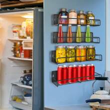 4Pcs Strong Magnetic Spice Rack Organizer Fridge Storage Shelf For Jars Seasoning Tins Utensils Space Saver Holder For Refrigerator Microwave