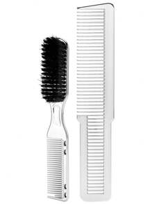 2pcs/Set Combination Of Hairbrush, Beard Brush, Hairdressing Comb, Heat-Resistant Comb, And Detangling Comb - Silver - View 9