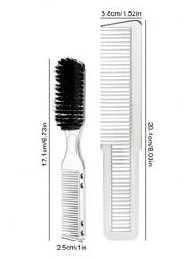 2pcs/Set Combination Of Hairbrush, Beard Brush, Hairdressing Comb, Heat-Resistant Comb, And Detangling Comb - Silver - View 8