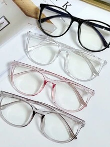 1pc Anti-Blue Transparent Glasses Women's Ultra-Light Korean Version Of Student Glasses Frame Flat Light Mirror Clear Glasses Accessories For Computer Reading Gaming TV Phones - Clear - View 3