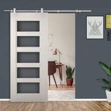 HOMCOM Kit Instalacion Puerta Corredera Madera Puertas Corredizas Riel Acero Inoxidable - Plateado - Ver 6