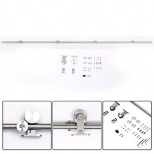 HOMCOM Kit Instalacion Puerta Corredera Madera Puertas Corredizas Riel Acero Inoxidable - Plateado - Ver 8